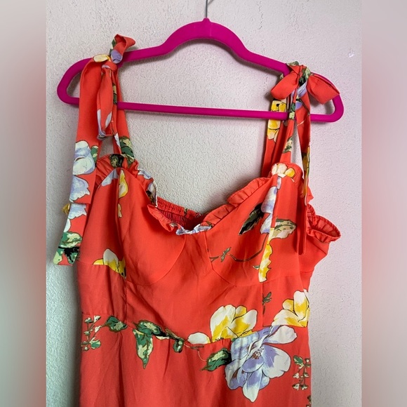 Lulu’s Forever Floral Orange Floral Print Tie-Strap Slit Ruched  Maxi Dress XL - Picture 3 of 11